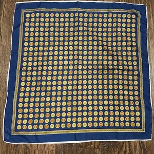 Jacques Piaget Vintage Silk Scarf – Navy & Gold Medallion Print